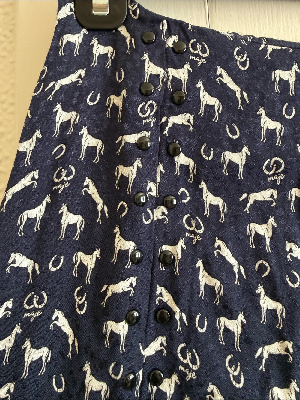 Maje Navy Blue Horse Print Midi/Maxi Skirt - Picture 5 of 9